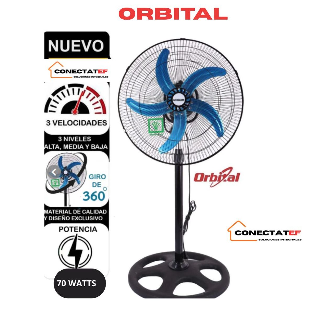 GENERICO - Ventilador 3 en 1 Orbital 18″ 70W  de 5 astas.