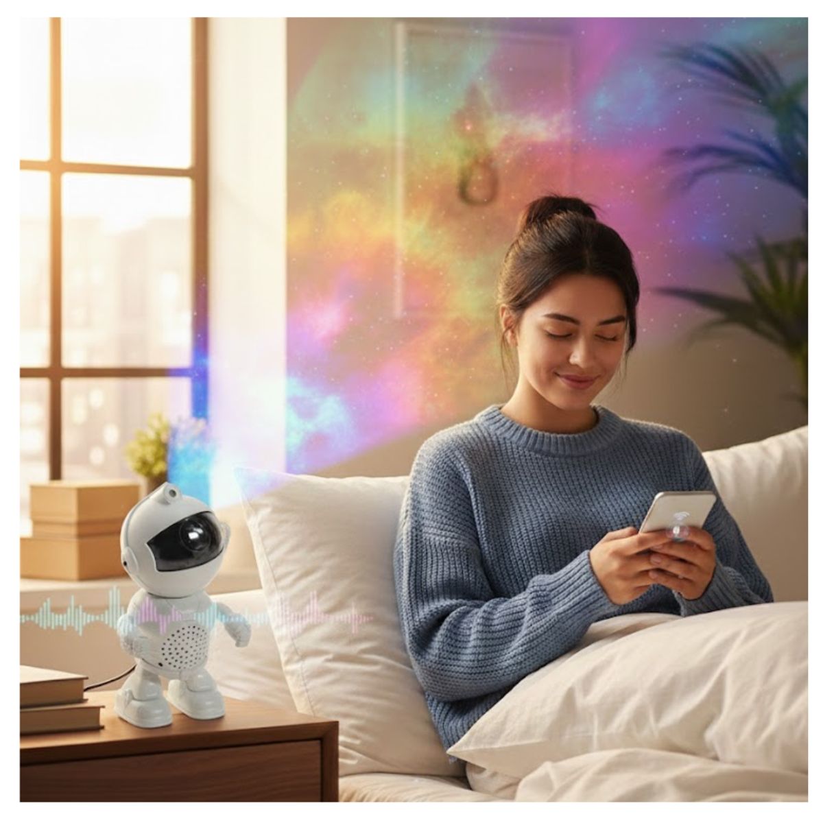 GENERICO - Lámpara Proyector Astronauta Portátil Nebulosas Galaxia con Parlante Bluetooth Luces RGB