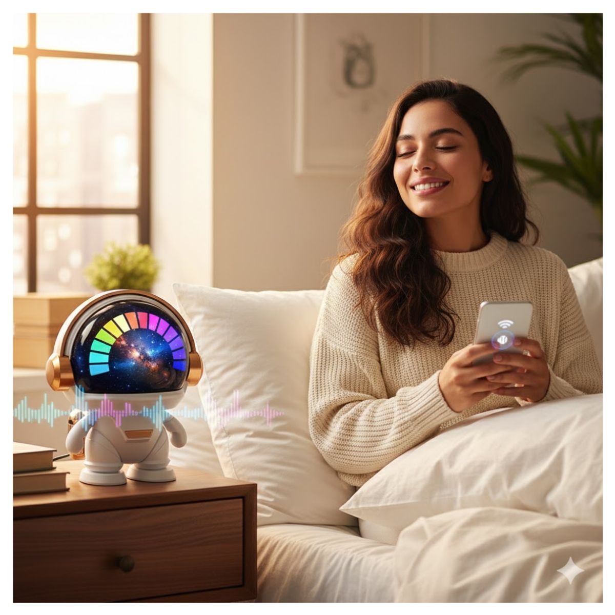 GENERICO - Mini Lámpara Proyector Astronauta Portátil Nebulosas Galaxia con Parlante Bluetooth Luces RGB