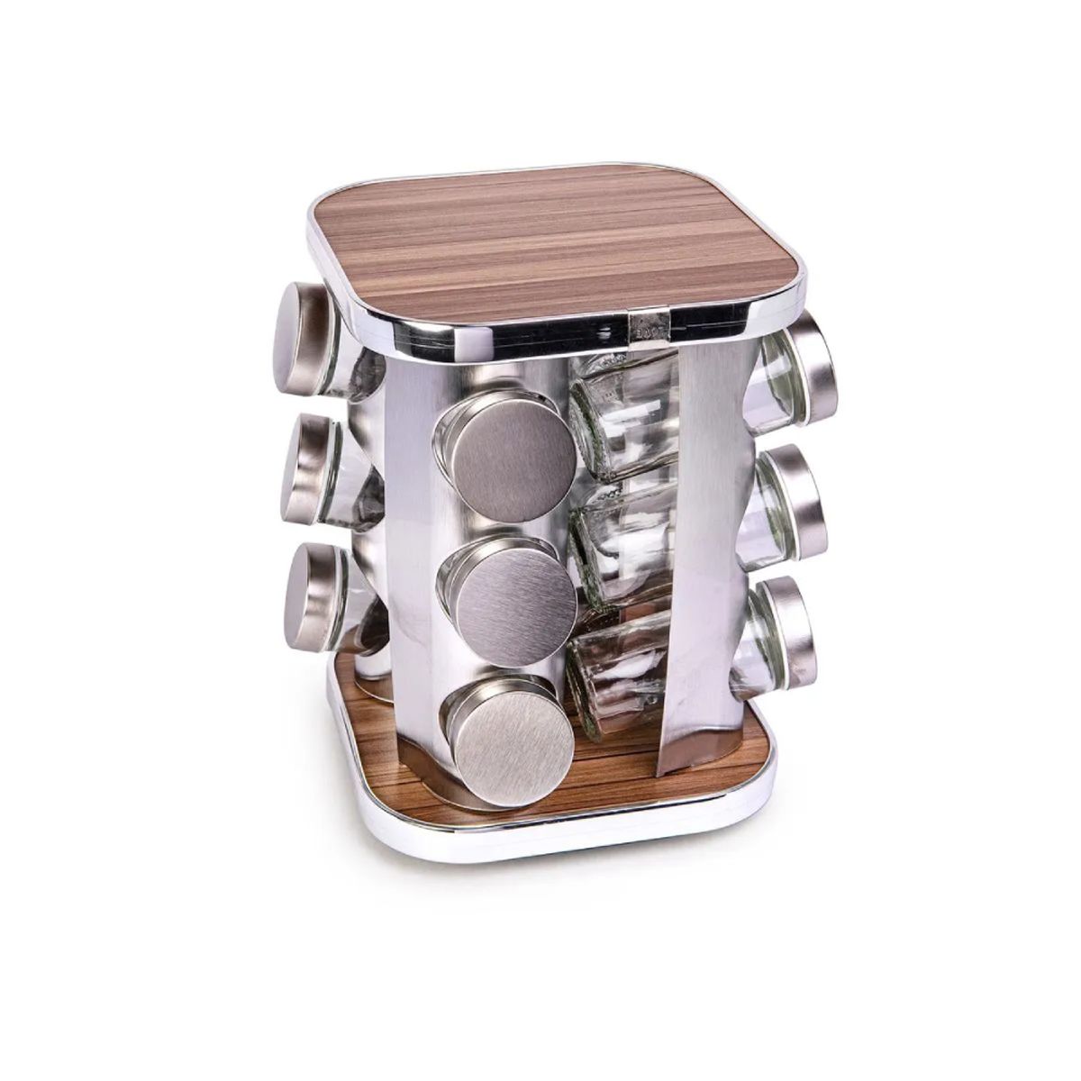 Ichimatsu - Set de Condimenteros 12 Piezas con Tapas de Acero Inoxidable y Base de Madera - 90390123