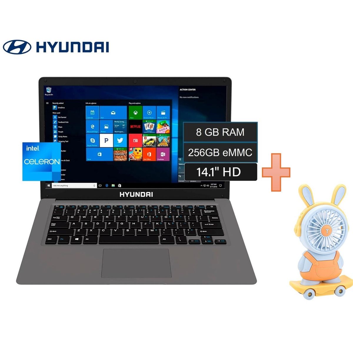HYUNDAI - Combo Laptop Hyundai 14 Intel Celeron N4020 FreeDOS RAM 8GB 256GB Hybook + Ventilador portátil
