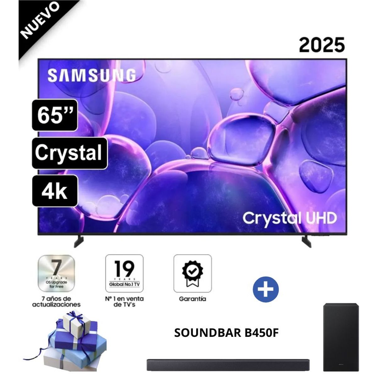 SAMSUNG - Televisor Samsung 65 Crystal UHD 4K UN65U8000FGXPE + Soundbar HW-B450F