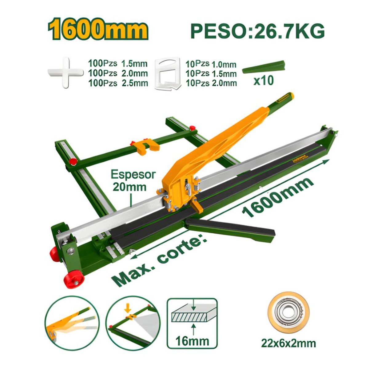 GENERICO - Cortador de Mayolica 1600MM Corte 16MM Jadever JDTR1601