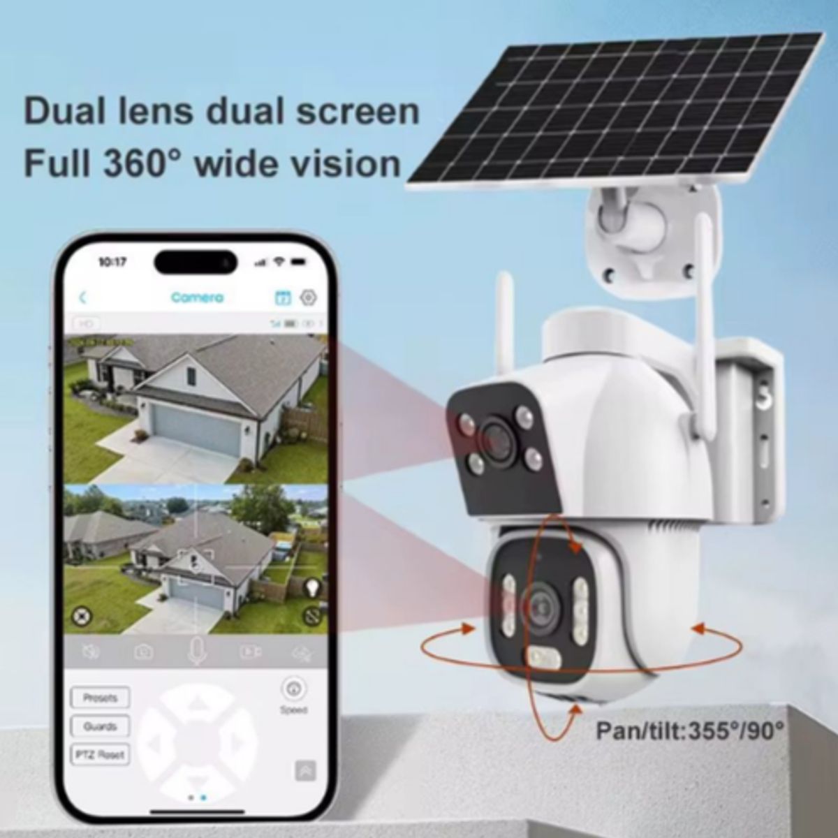 GENERICO - Cámara Seguridad Solar 4G con Chip + WiFi HiEasy IP65 PTZ 360° Full HD Doble Lente 10X y Sirena