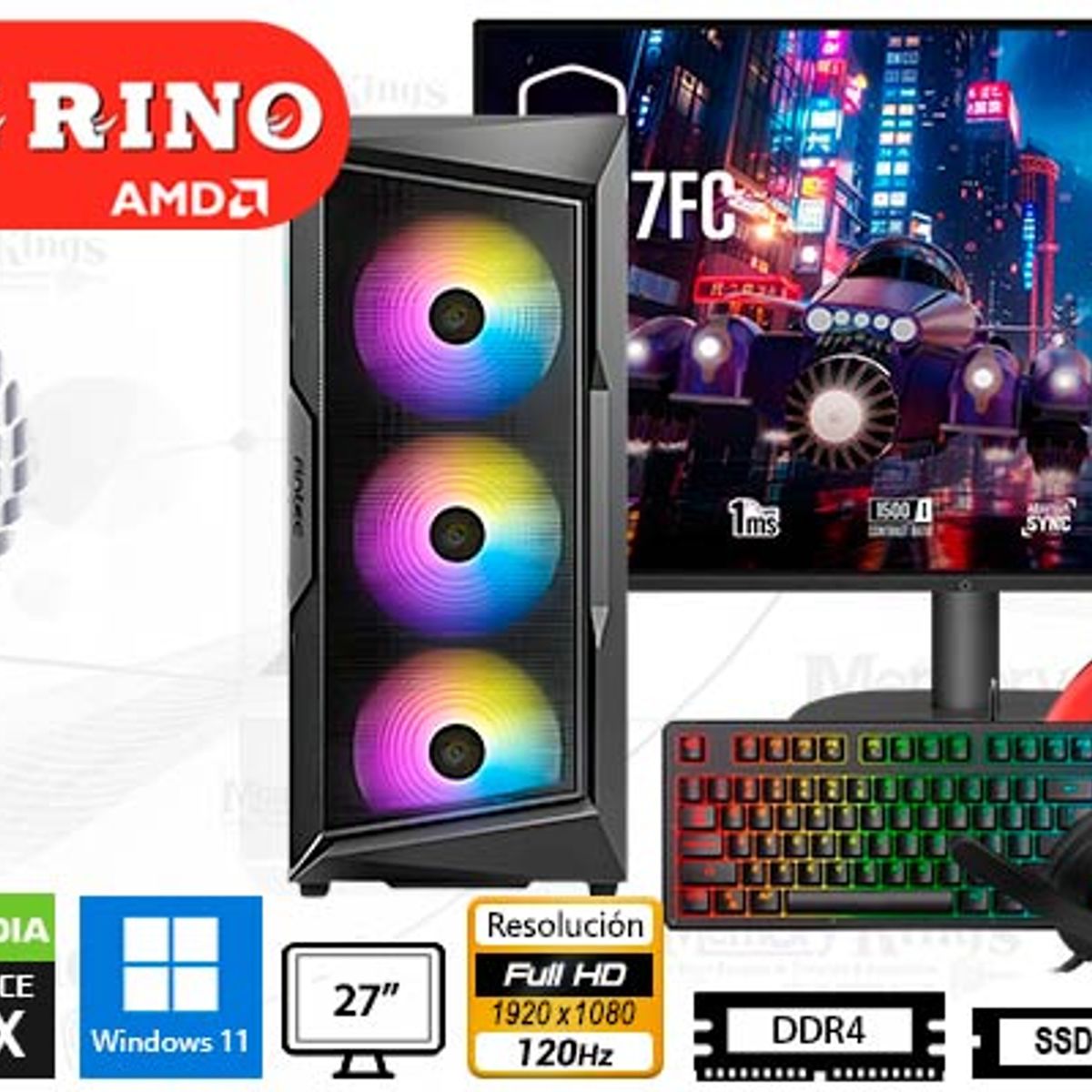 AMD - Computadora Enovu Ryzen 7 8700F AX61 Elite 16GB 512GB SSD 27" RTX 3050 6GB Windows 11 Pro