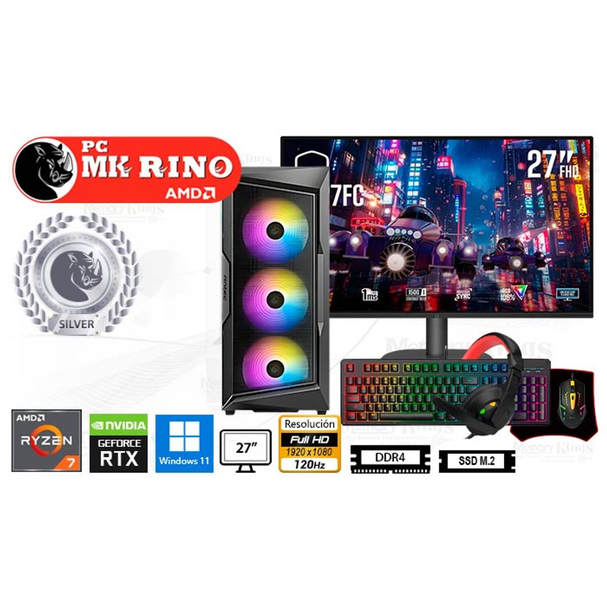 AMD - Computadora Enovu Ryzen 7 8700F AX61 Elite 16GB 512GB SSD 27" RTX 3050 6GB Windows 11 Pro