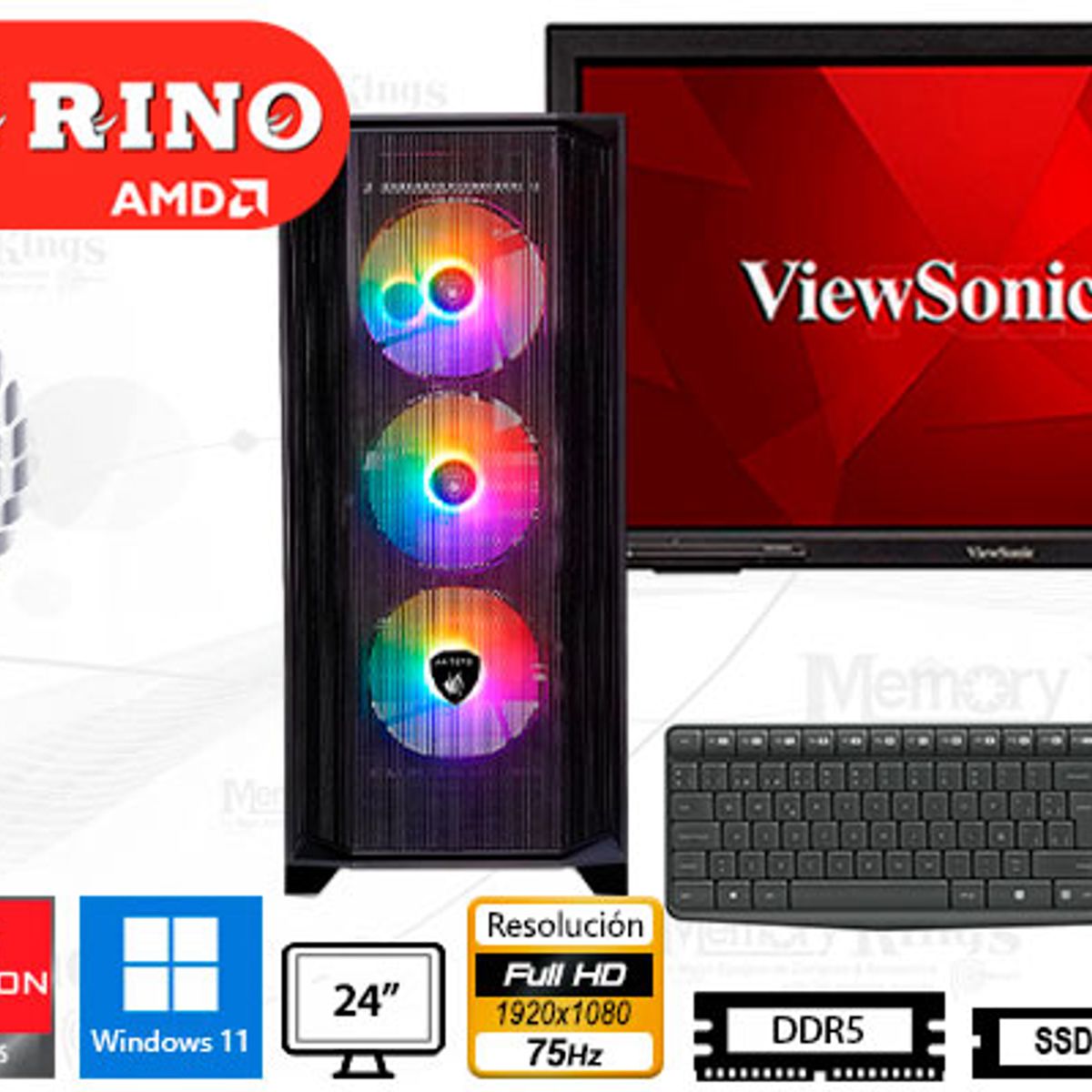 AMD - Computadora Enovu Ryzen 7 8700G RX-270 16GB 500GB SSD 24" Radeon Graphics Windows 11 Pro