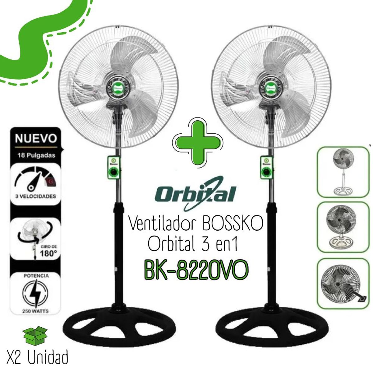 BOSSKO - VENTILADOR BOSSKO ORBITAL 18" 3 EN 1 BK-8220VO X2UNIDADES