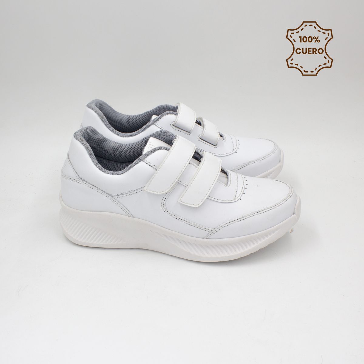 FAR WEST - Zapatillas Escolares - Colegio Pega Pega Niño y Niña Sport Cuero Blanco