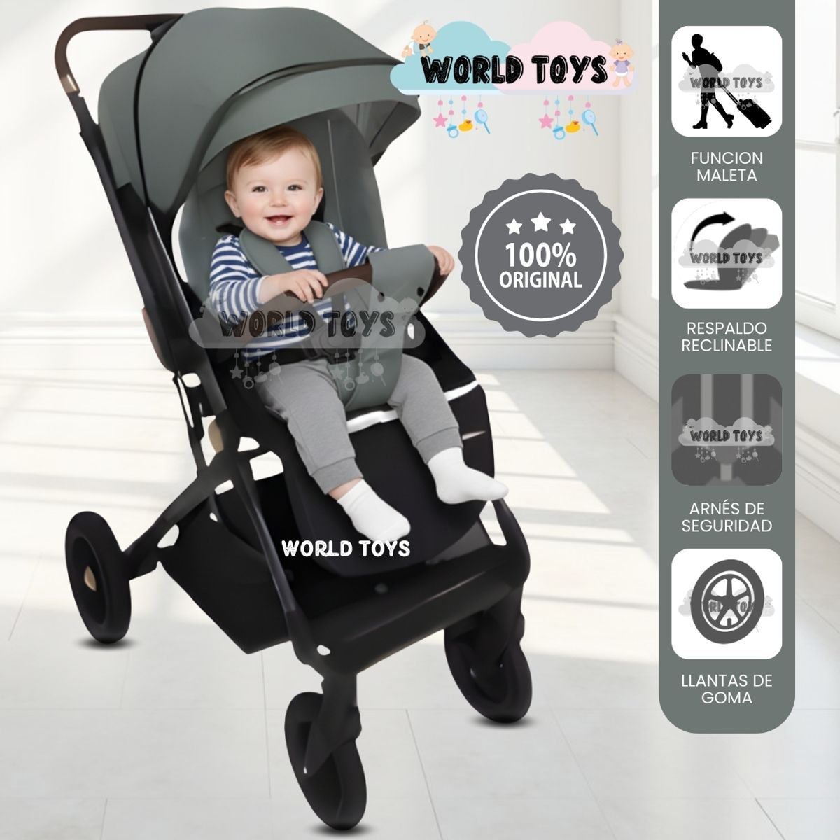 BABY - Coche Maleta «VELLE» de Lujo Light Green
