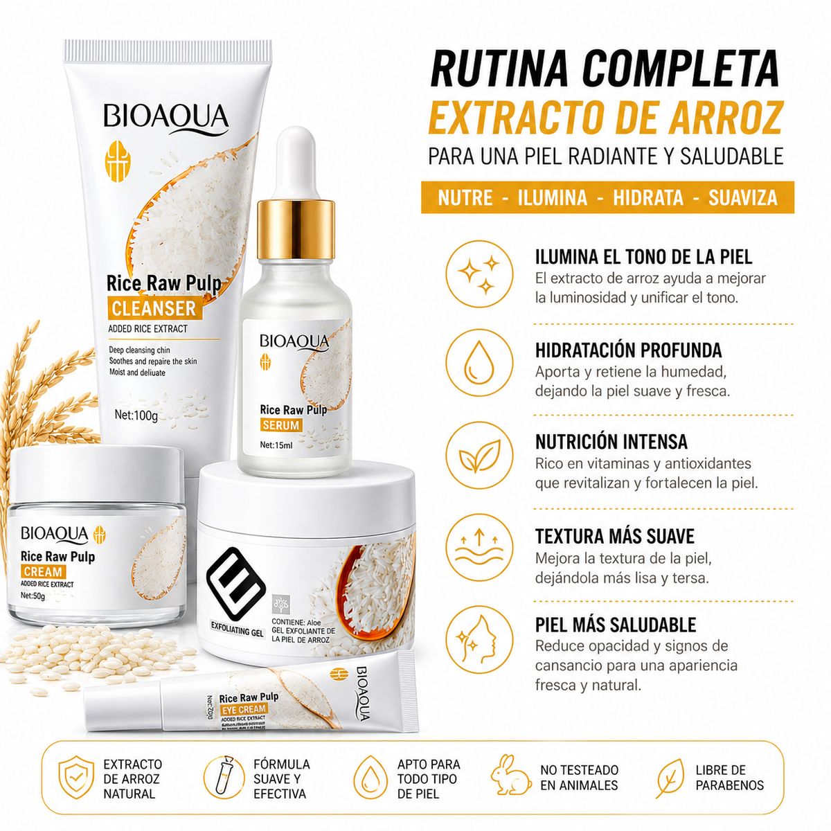 BIOAQUA - KIT SKINCARE ARROZ 5 PZS BIOAQUA