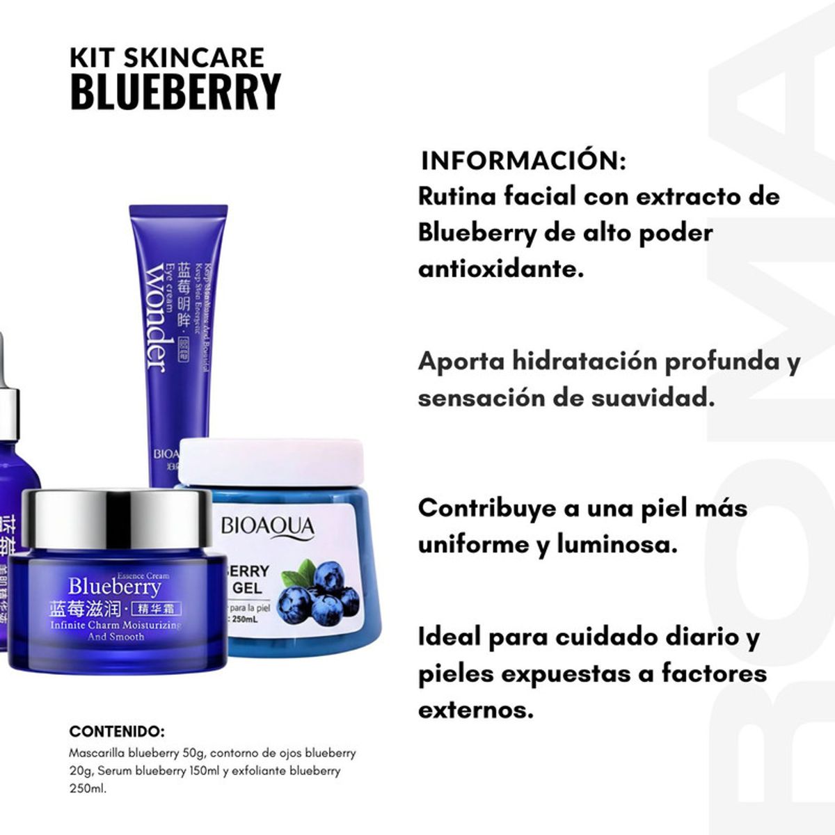 BIOAQUA - KIT SKINCARE BLUEBERRY 4 PZS BIOAQUA