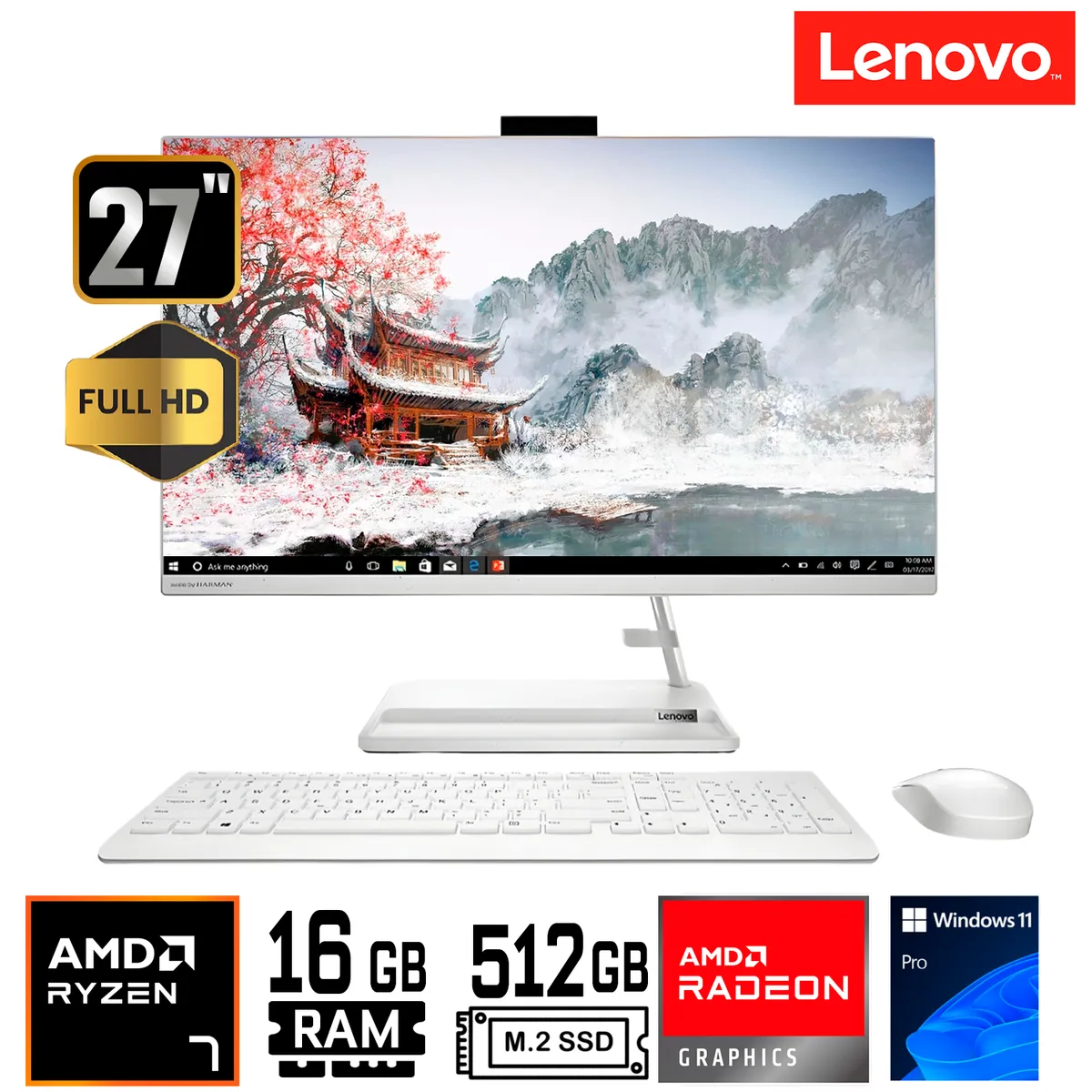 LENOVO - All in One Lenovo IdeaCentre 3  27" FHD Ryzen 7 7730U Ram16GB  SSD 512GB Windows 11