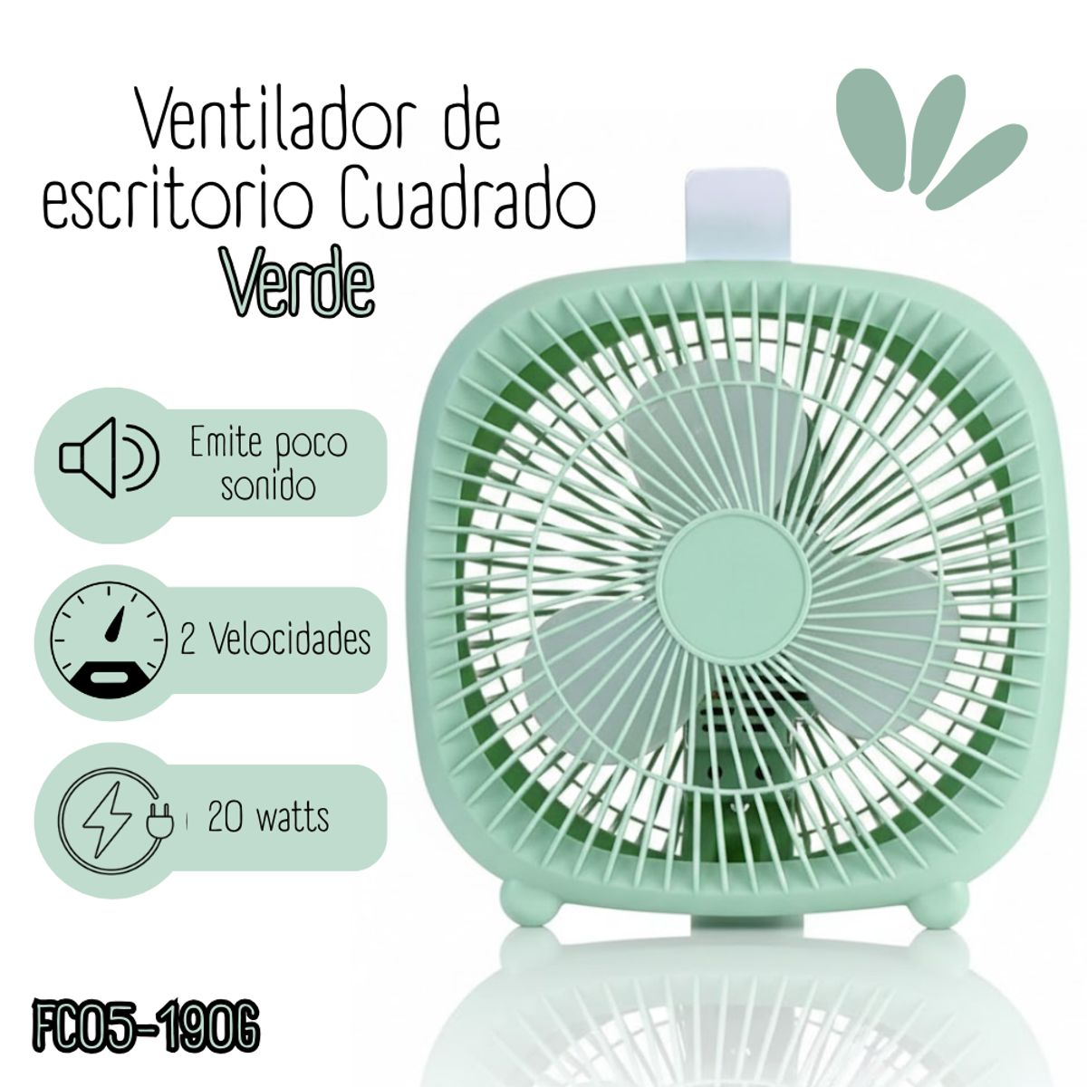 GENERICO - Ventilador de escritorio Cuadrado - Verde