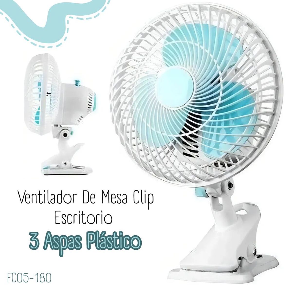 GENERICO - Ventilador Giratorio para Escritorio 2 en 1 Con Clip – Celeste