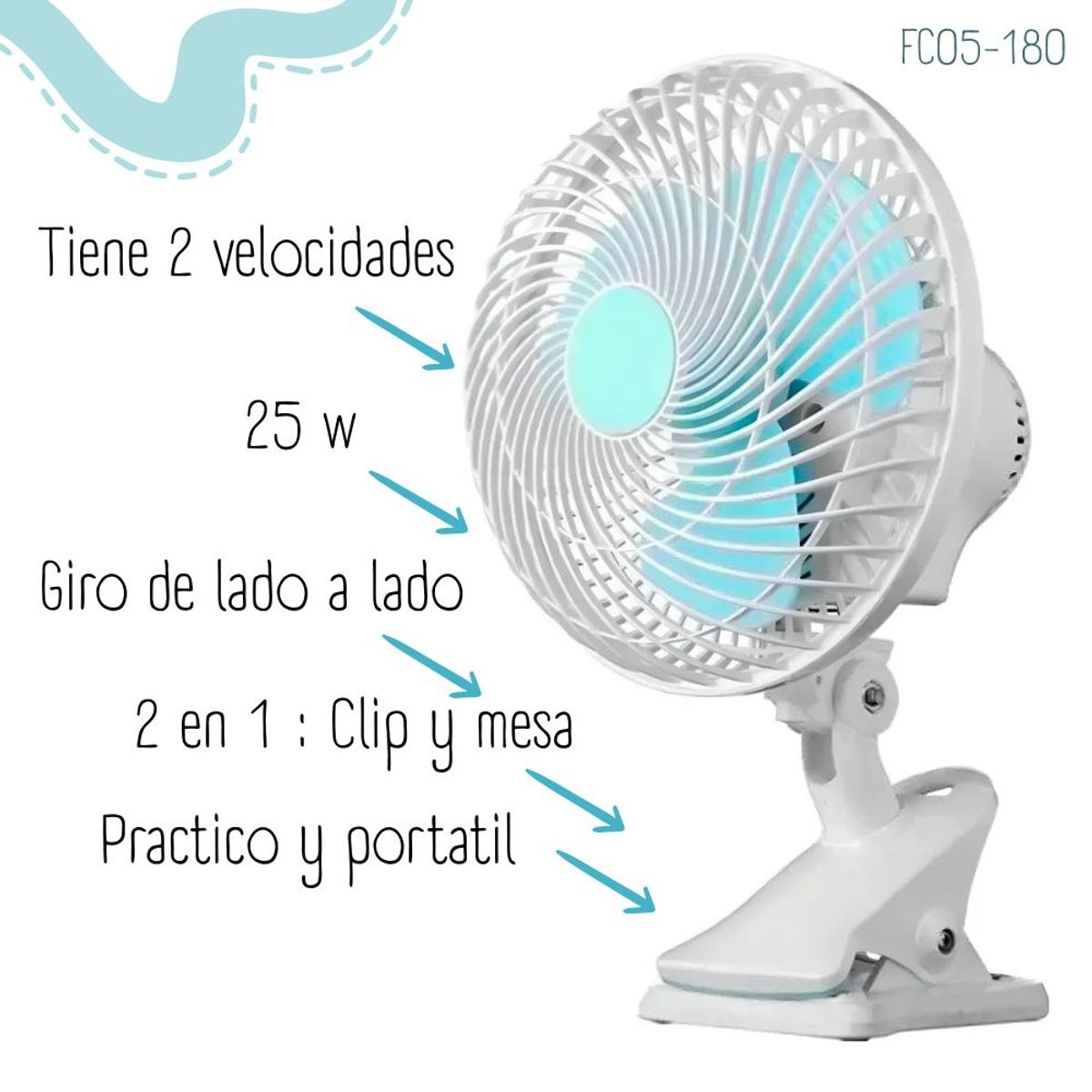 GENERICO - Ventilador Giratorio para Escritorio 2 en 1 Con Clip – Celeste
