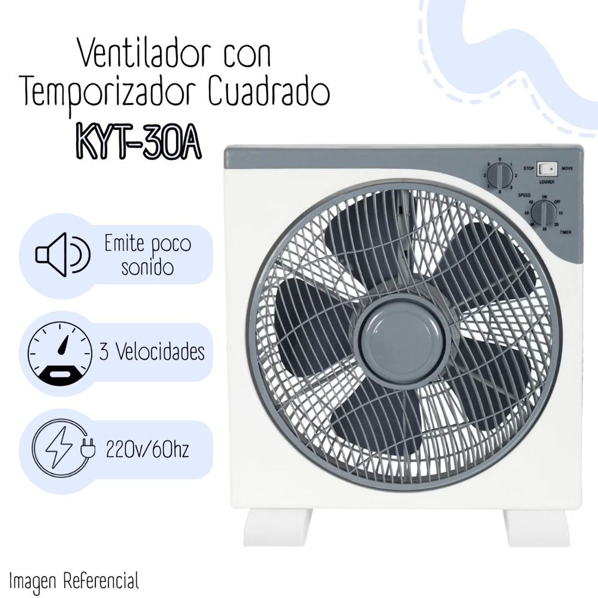 GENERICO - VENTILADOR CON TEMPORIZADOR CUADRADO KYT-30A