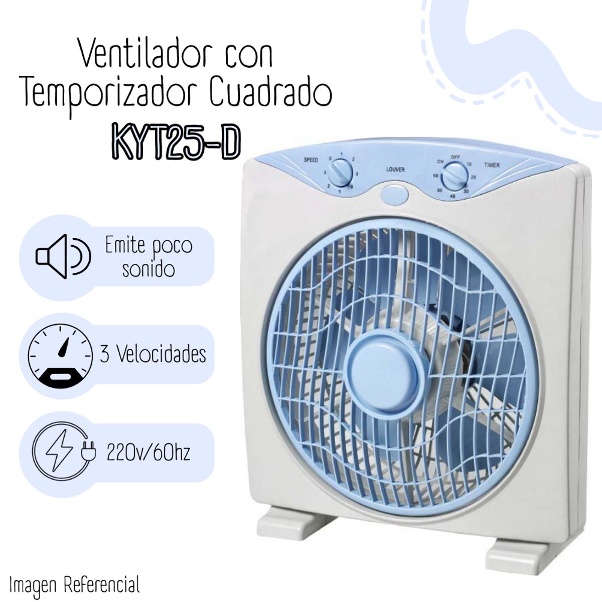 GENERICO - Ventilador con Temporizador Cuadrado  CELESTE