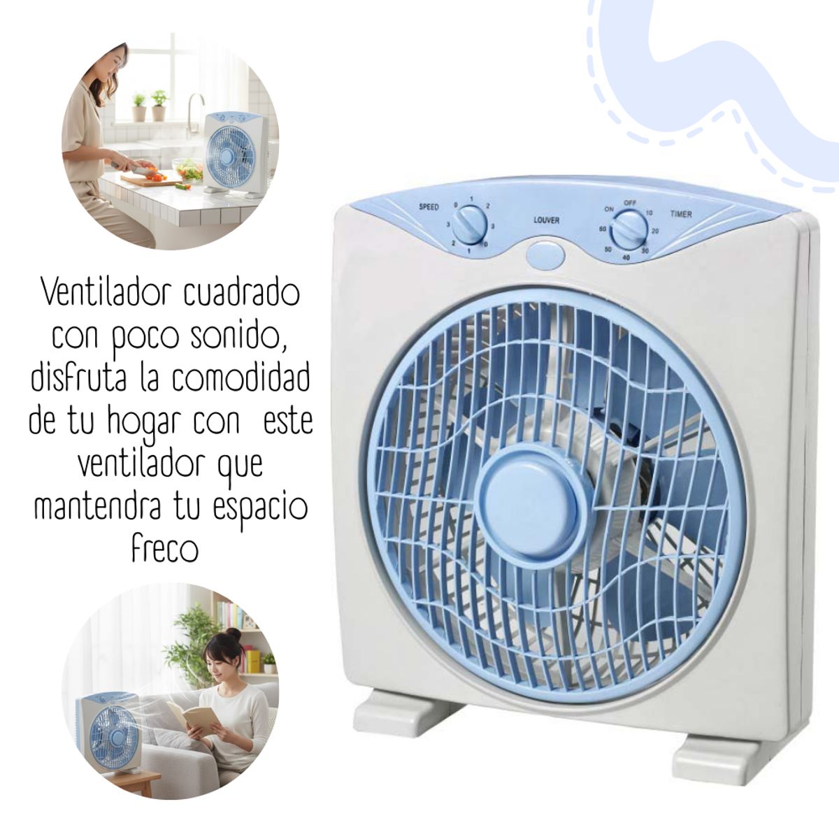 GENERICO - Ventilador con Temporizador Cuadrado  CELESTE
