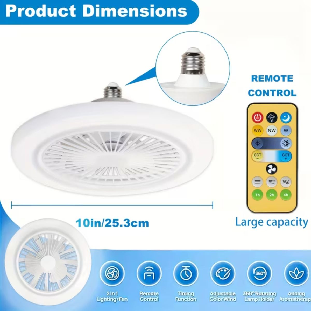 ROHS - PACK X2 Foco Ventilador  LED con Control 2 en 1