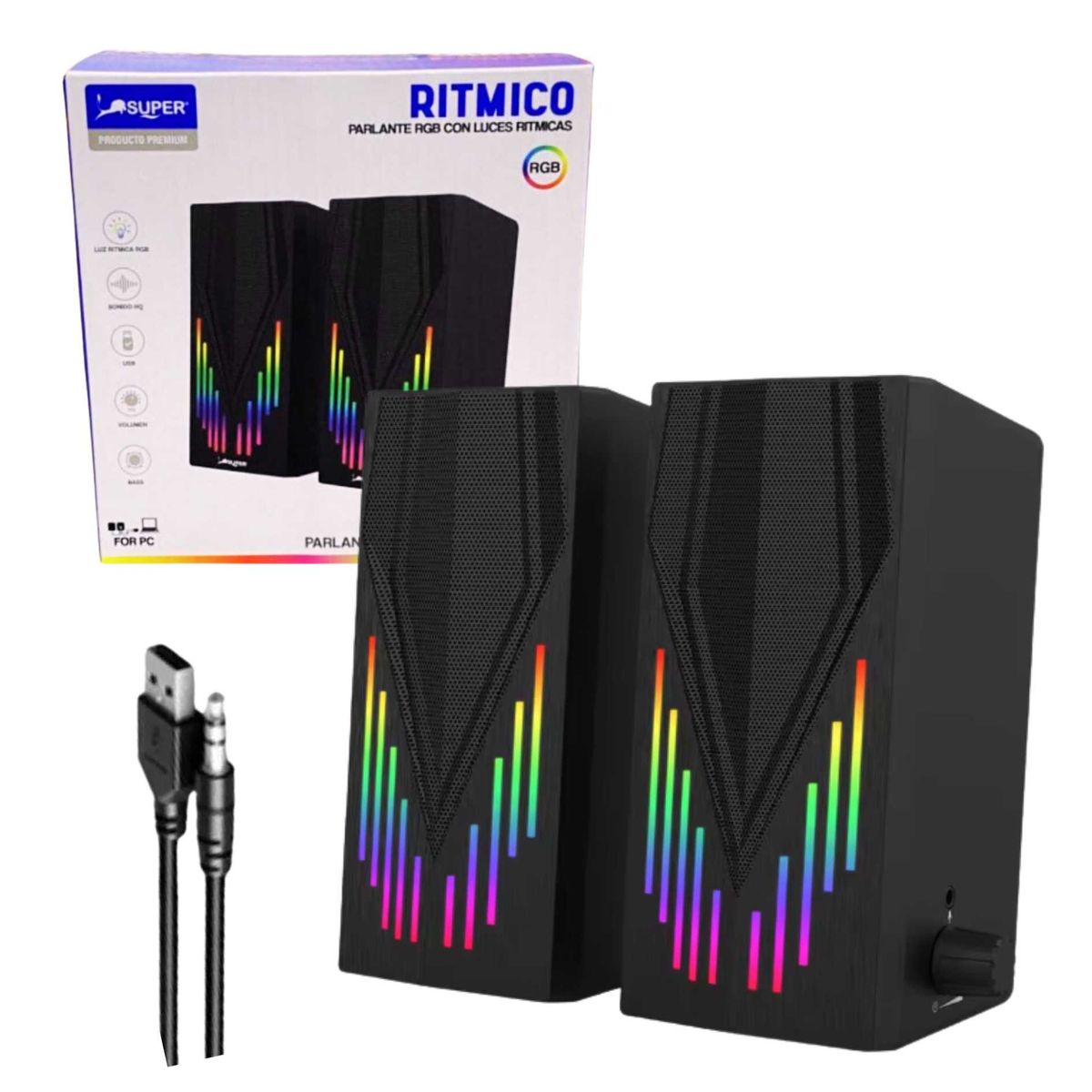 SEISA - Parlantes Para Pc Laptop Multimedia con Luces Rítmica RGB con Sonido  Estéreo y Conexión USB