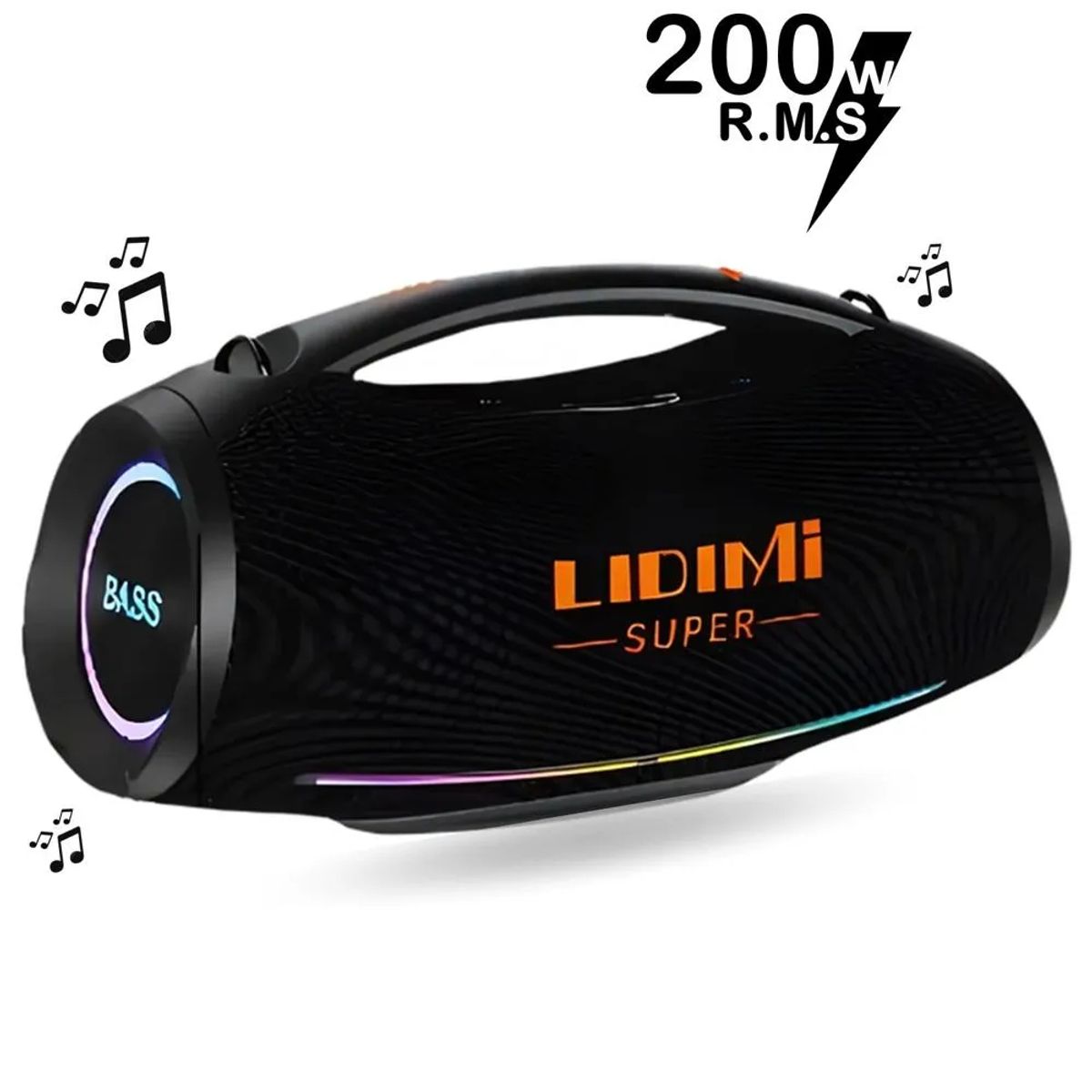 LIDIMI - Parlante Bluetooth Portátil Lidimi Super D-S686 de 200W con Luces LED RGB y X-Bass