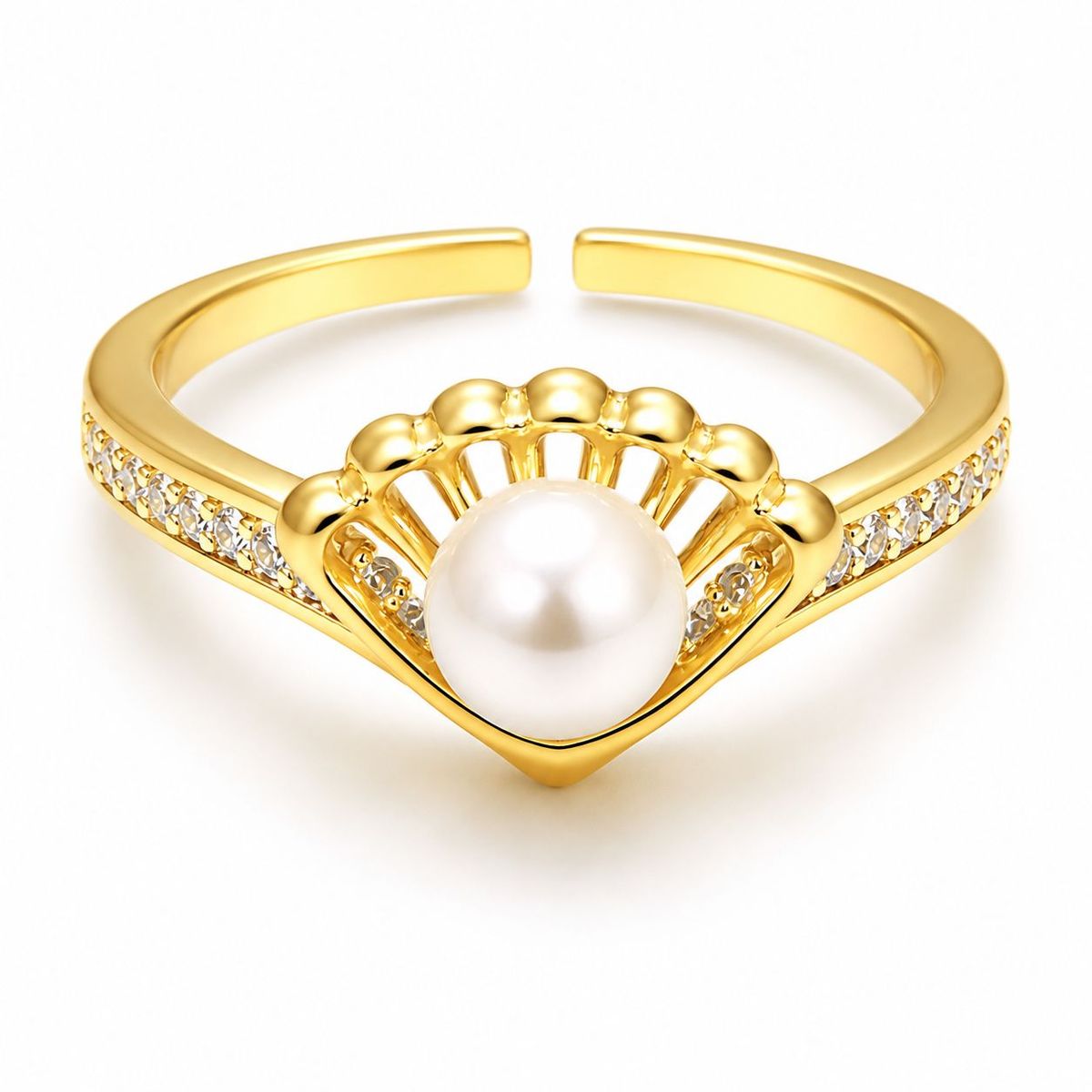 GENERICO - Anillo Ajustable Perla Blanca Mujer Acero Inoxidable Dorado Elegante Regalo