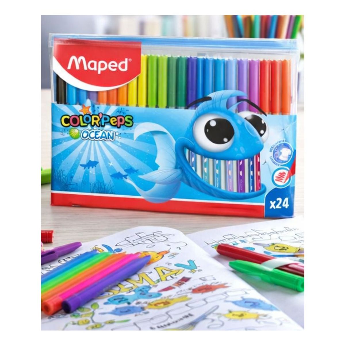 GENERICO - Set de Plumones Escolares Maped Color’Peps Ocean 24 Colores
