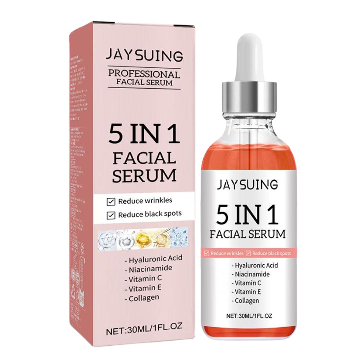 GENERICO - Jaysuing Serum Facial Limpieza Rostro 30ml 5 en 1 Hidratante Acido Hialuronico Colageno