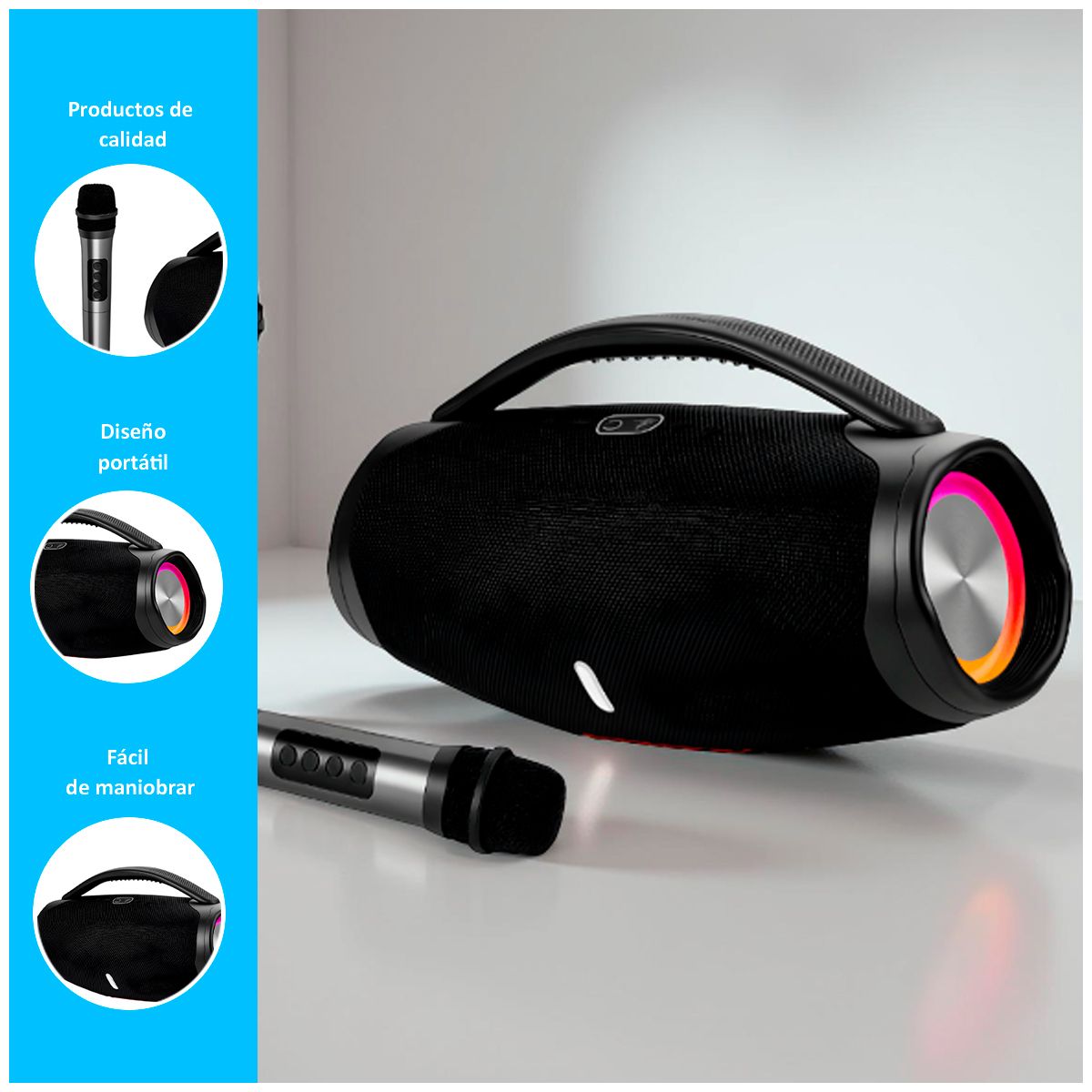 GENERICO - Parlante Portátil Bluetooth Con Micrófonos Fx Vibrance Negro