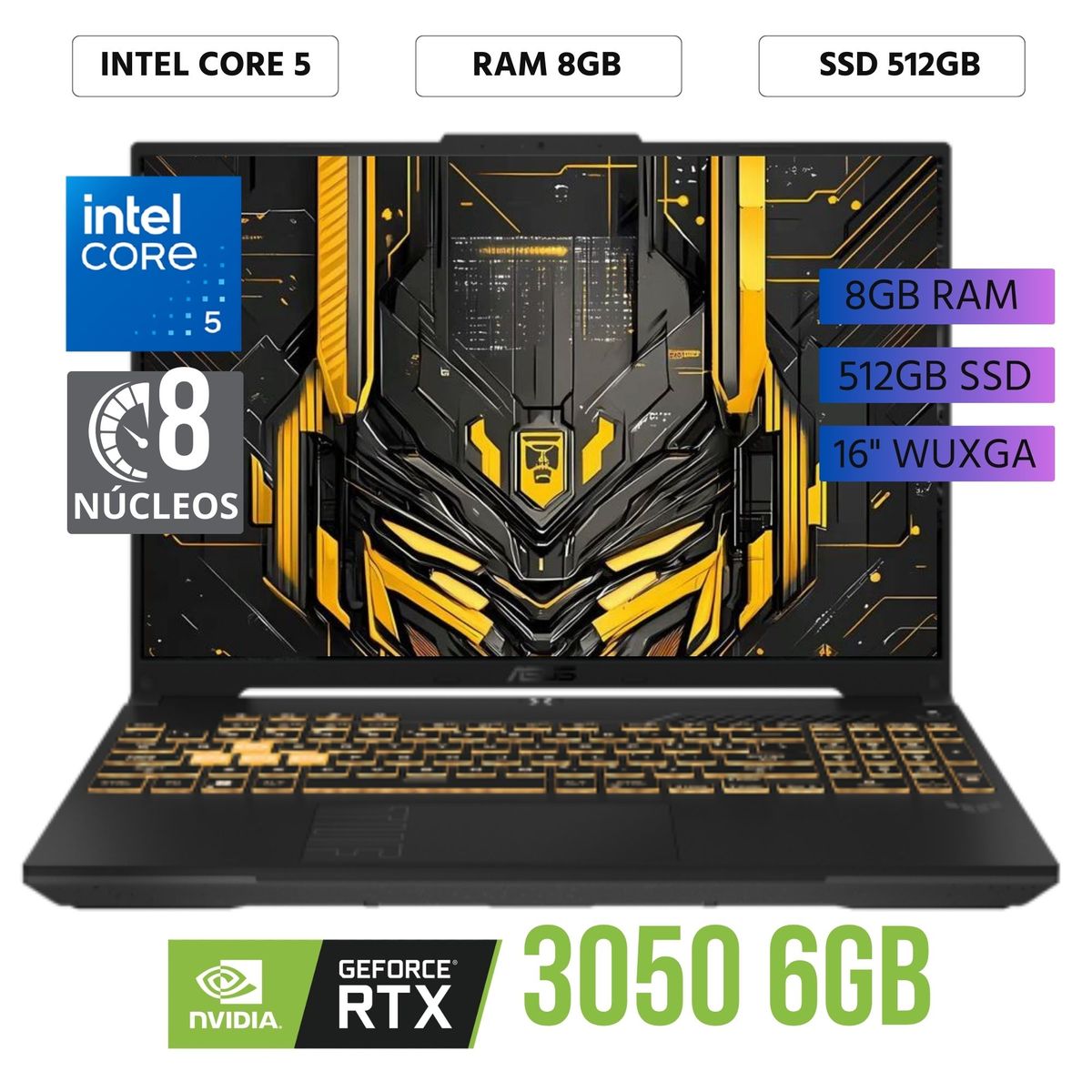 ASUS - Laptop Asus TUF Gaming F16 Intel Core 5 - 210H, 16"WUXGA, Ram 8GB, 512GB SSD,RTX 3050 6Gb, FreeDos