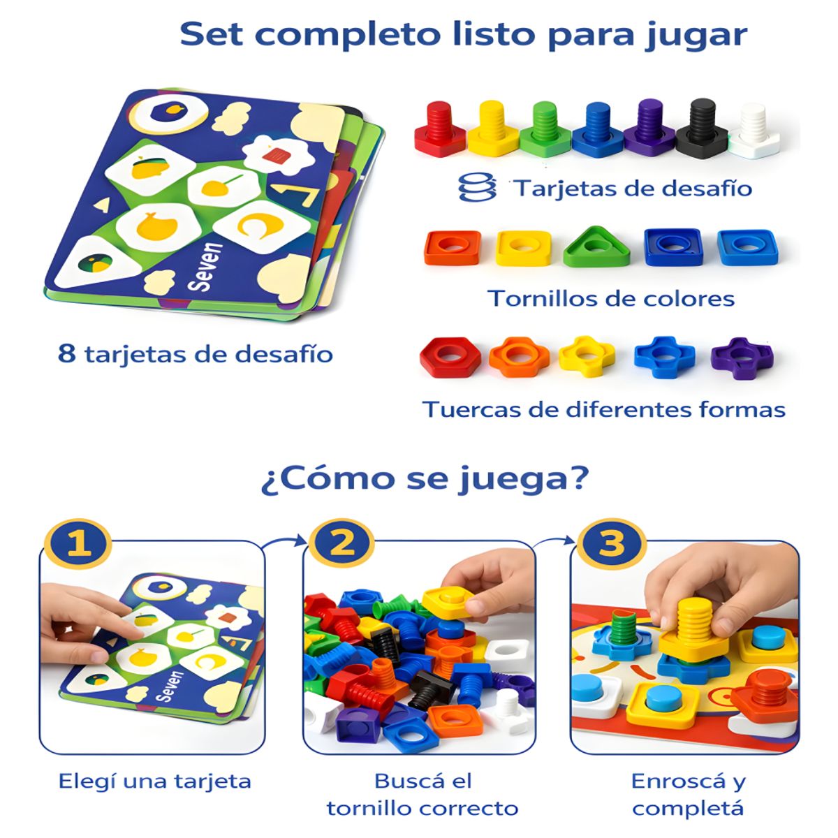 GENERICO - Juego Didáctico de Tornillos y Tuercas de Colores Montessori