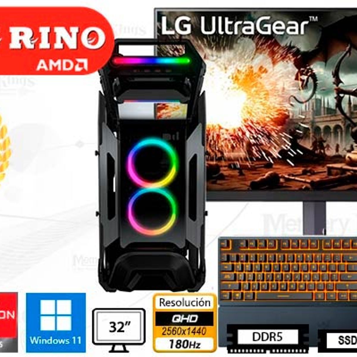 AMD - Computadora Enovu Ryzen 9 7900 Cratus 32GB 1TB SSD 32" RX 9060 XT 16GB Windows 11 Pro