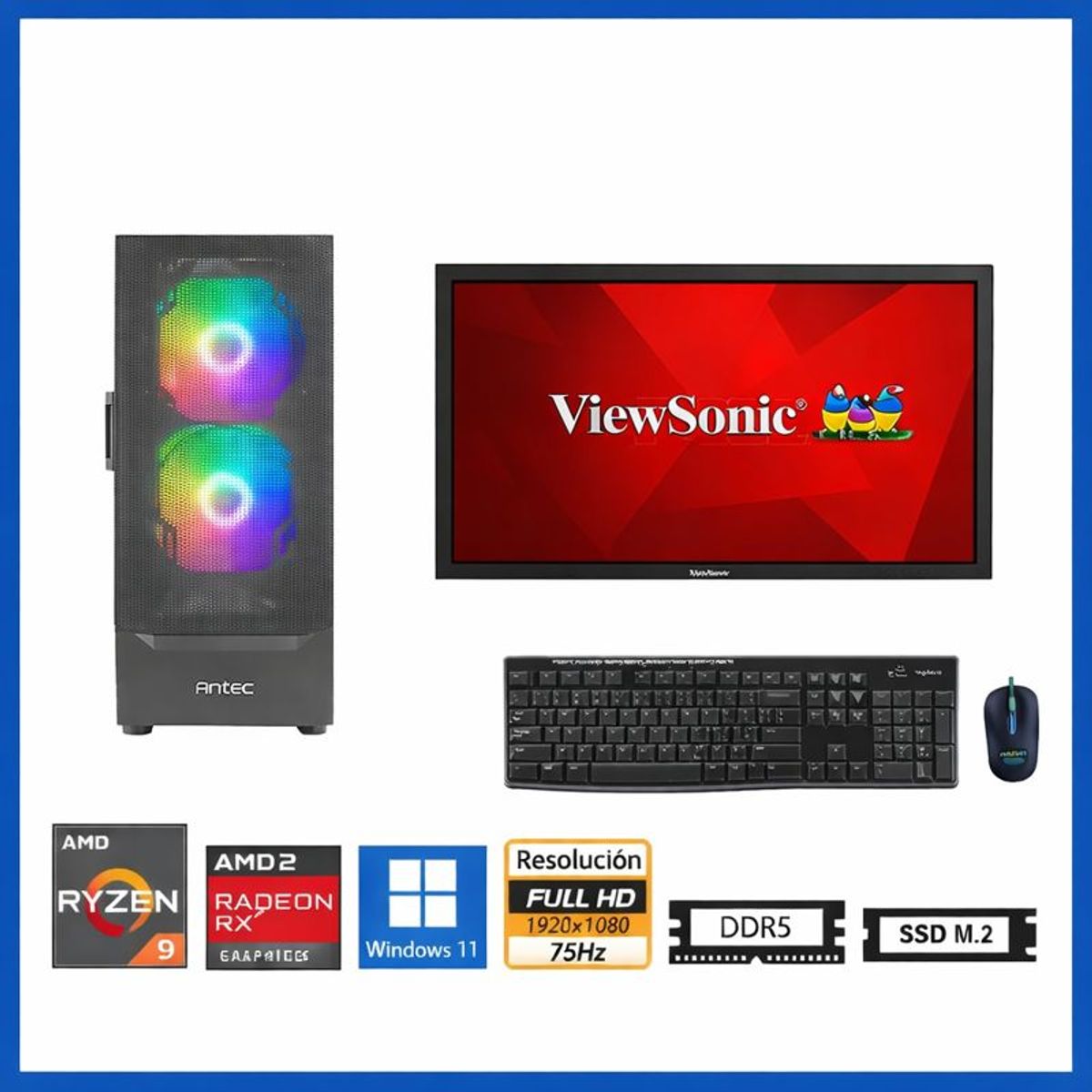 AMD - Computadora Enovu Ryzen 9 7900X NX410 16GB 500GB SSD 24" Radeon Graphics Windows 11 Pro