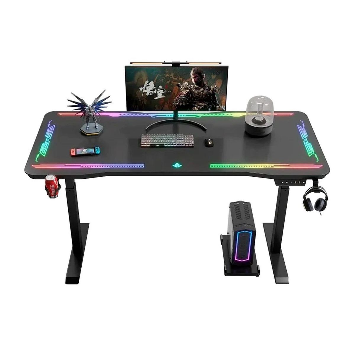 JOTA STORE - Escritorio Eléctrico Gamer Y109 Superficie de Vidrio Templado con Luces RGB y Altura Ajustable