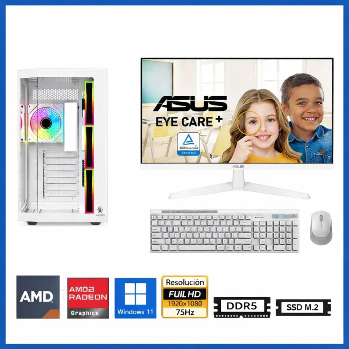 AMD - Computadora Enovu Ryzen 9 7900X FX-830 White 16GB 512GB SSD 27" Radeon Graphics Windows 11 Pro