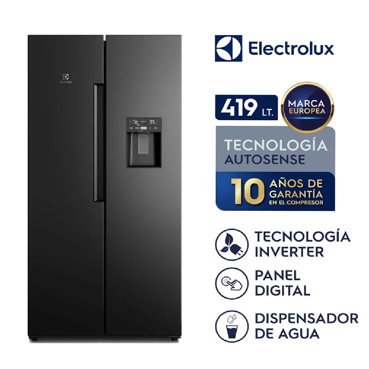ELECTROLUX - REFRIGERADORA ELECTROLUX ERS45F2P5EB SIDE BY SIDE 419 LT – NEGRO