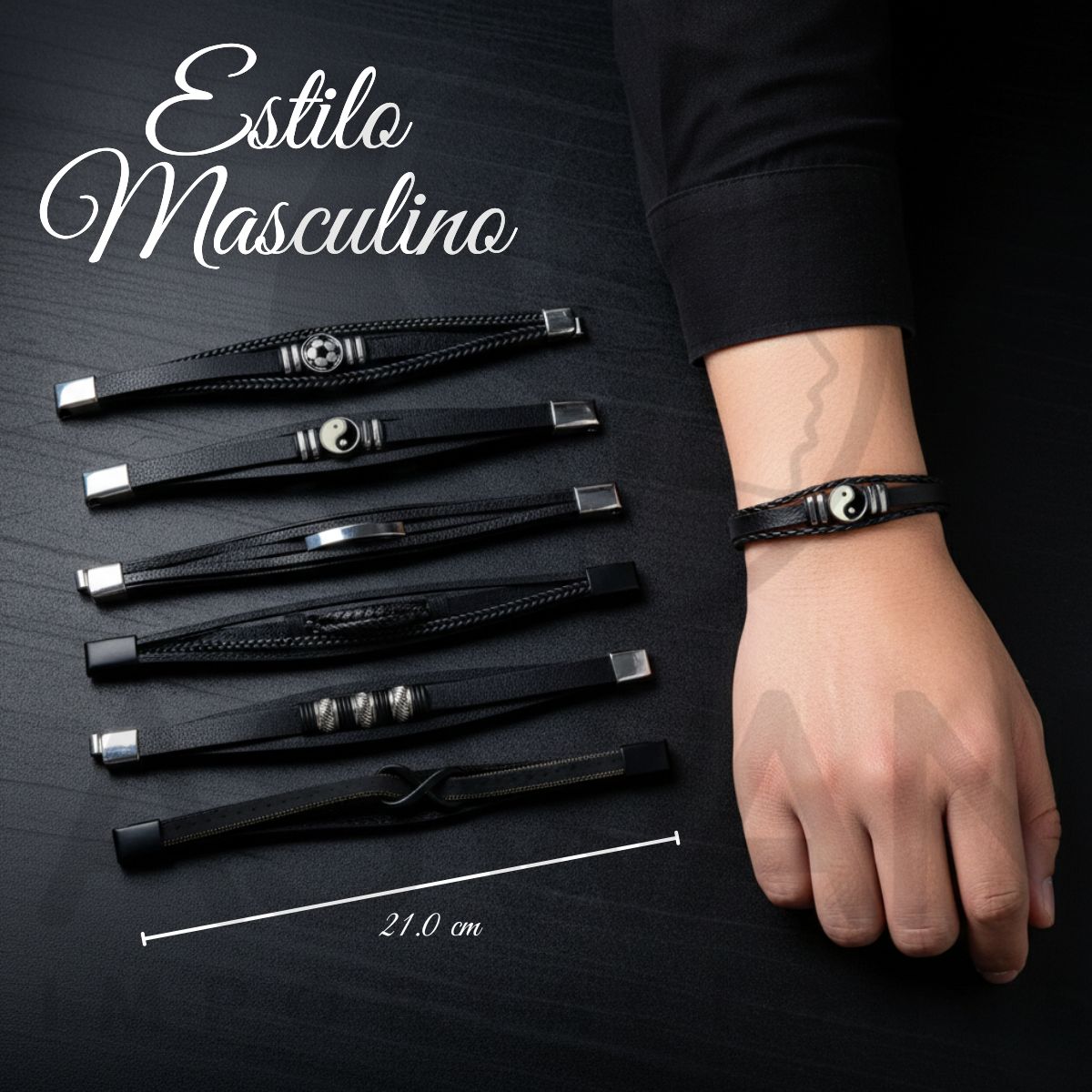 GENERICO - PULSERA DE ACERO CON CUERO IMPORTADOS
