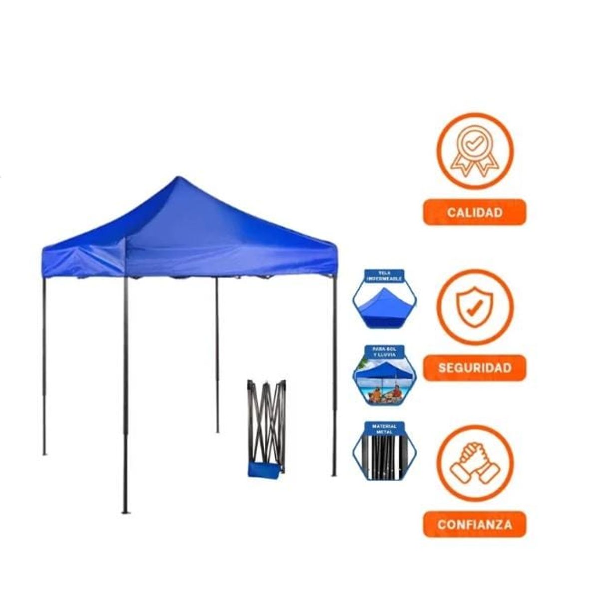 GENERICO - Carpa Toldo Plegable 3x3 Lona Impermeable -Azul
