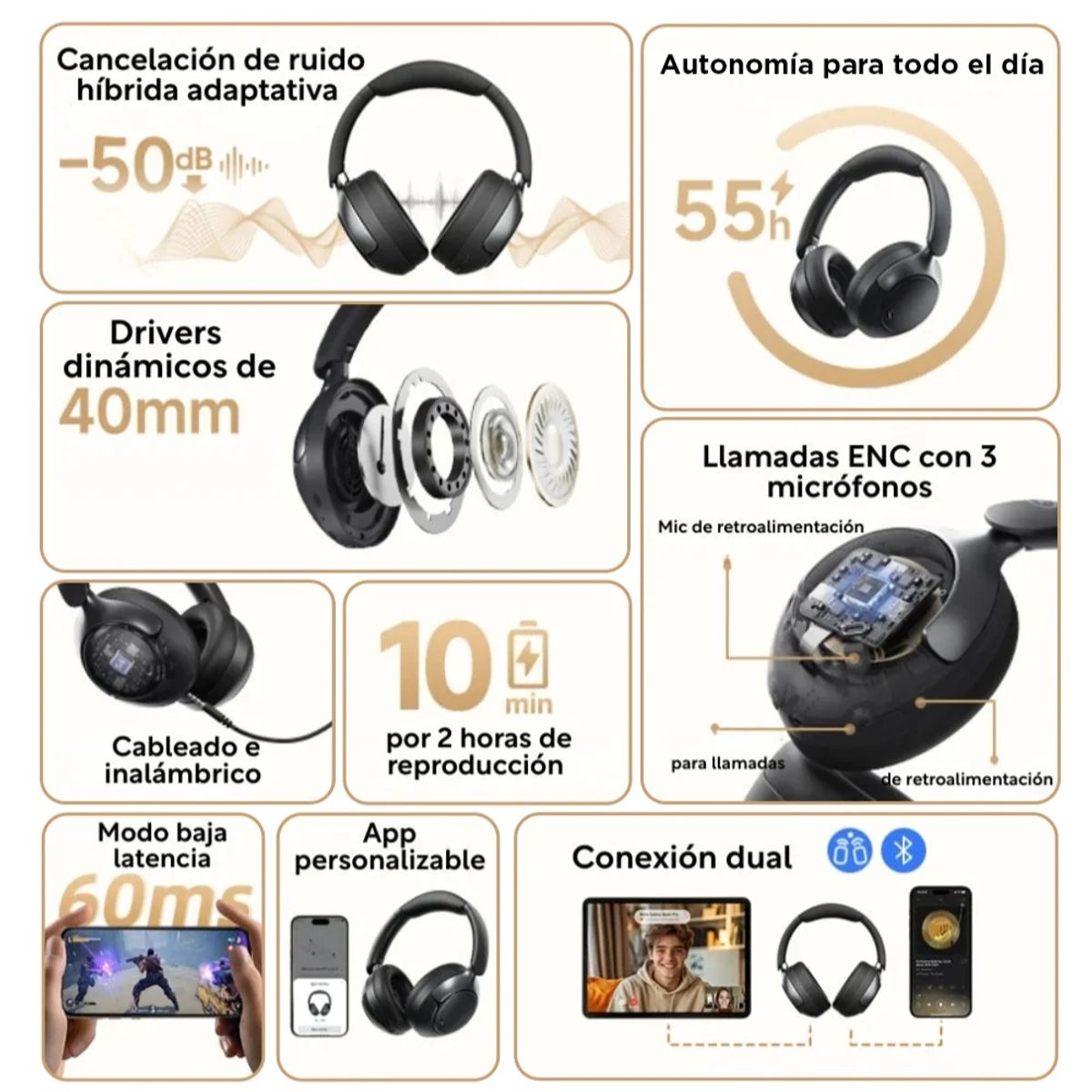 Qcy - Audífonos Inalámbricos QCY H3 Pro -50dB Cancelación de Ruido