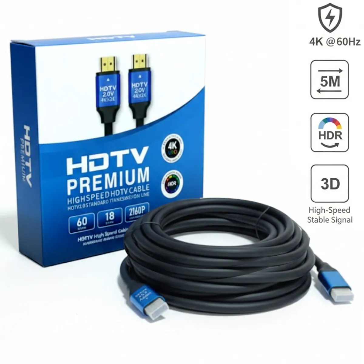 GENERICO - Cable HDMI Extra Largo Azul  5 mts 4K 60hz 3D FULL HD Ultra 3D Premiun