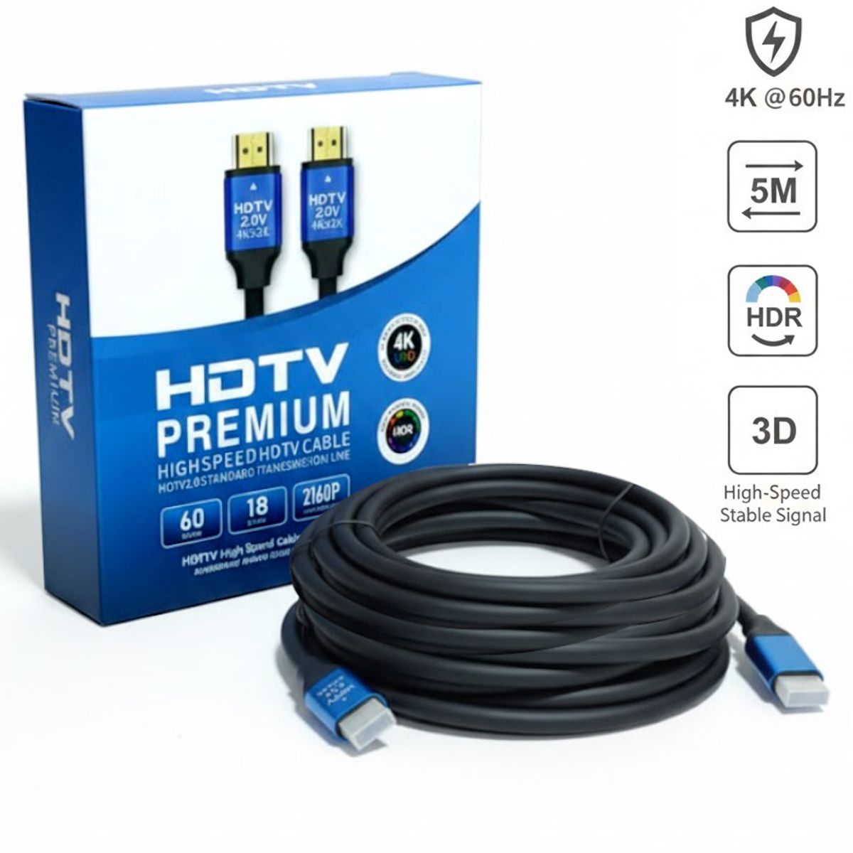 GENERICO - Cable HDMI Extra Largo Azul  5 mts 4K 60hz 3D FULL HD Ultra 3D Premiun