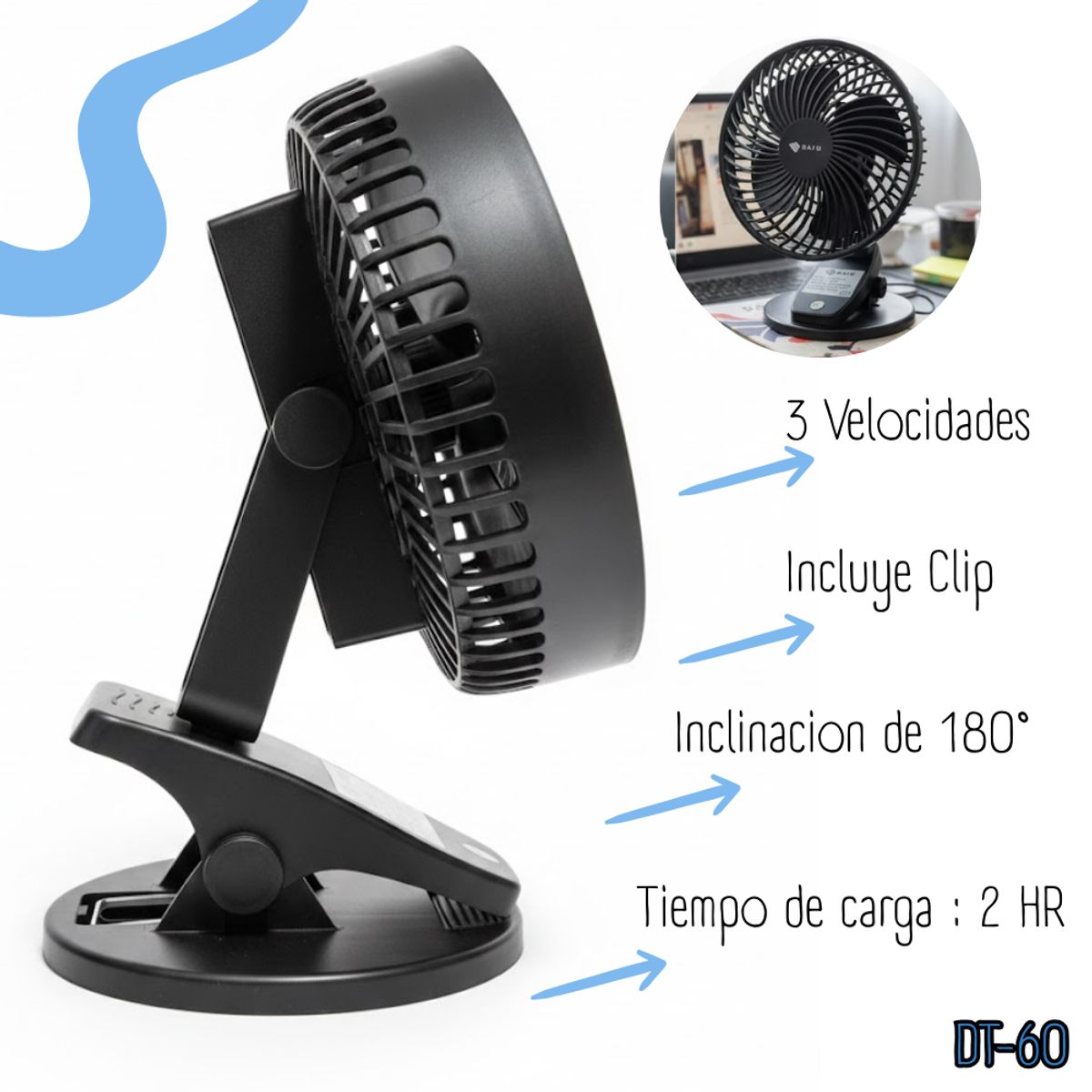 GENERICO - Ventilador Recargable DAJU 6 DT-60