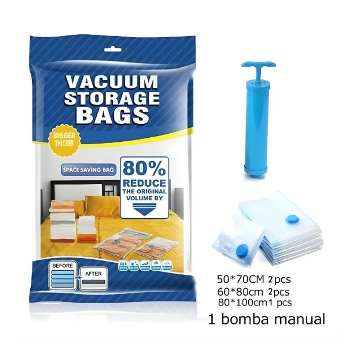 GENERICO - SET BOLSAS AL VACÍO CON BOMBA MANUAL - ORGANIZADOR HERMÉTICO PARA ROPA