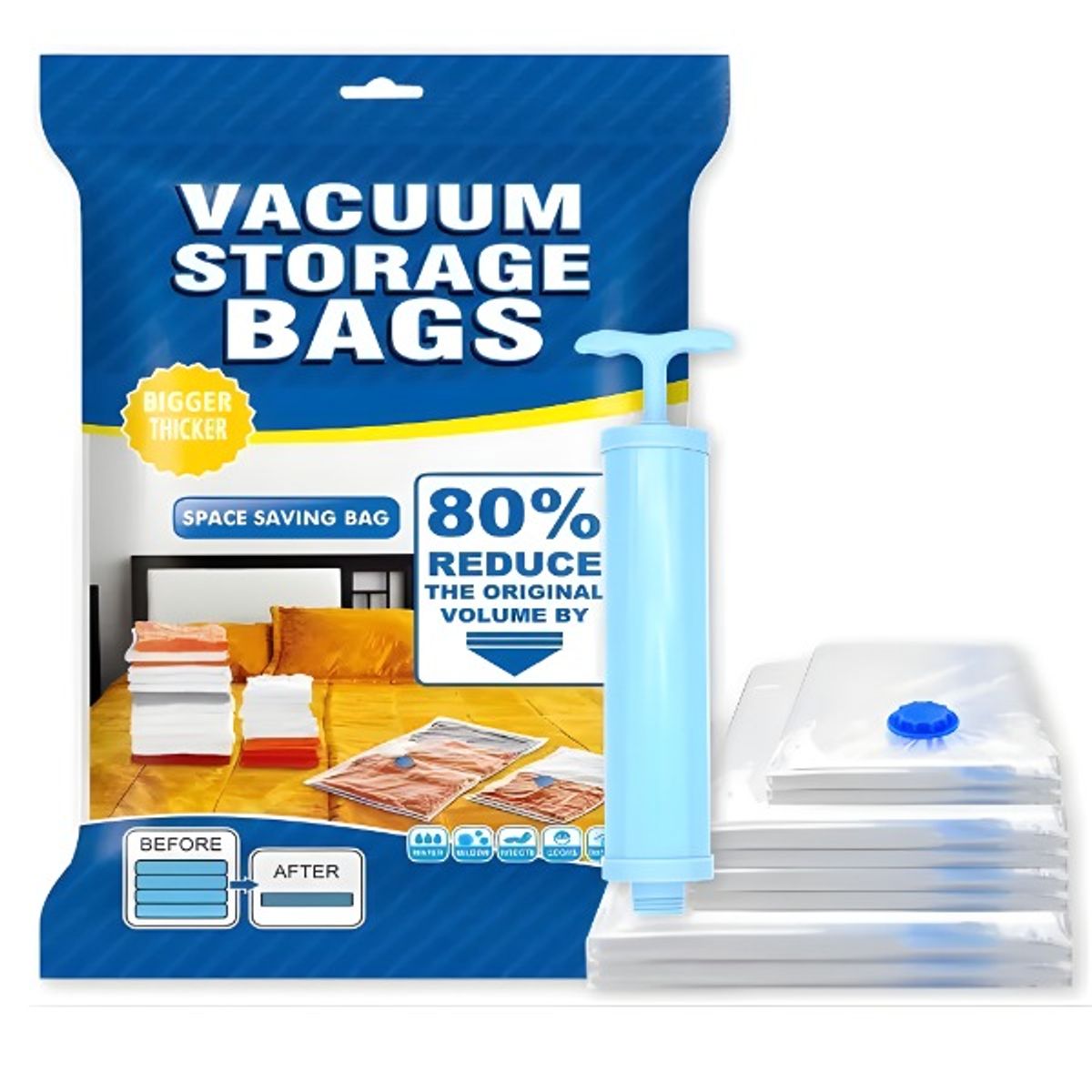 GENERICO - SET BOLSAS AL VACÍO CON BOMBA MANUAL - ORGANIZADOR HERMÉTICO PARA ROPA