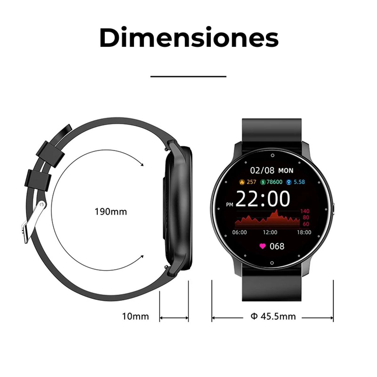 AMBOS - Reloj Inteligente Smartwatch ZL02 Redondo Recibe Llamadas Bluetooth Pulsera Fitness Hombre Mujer