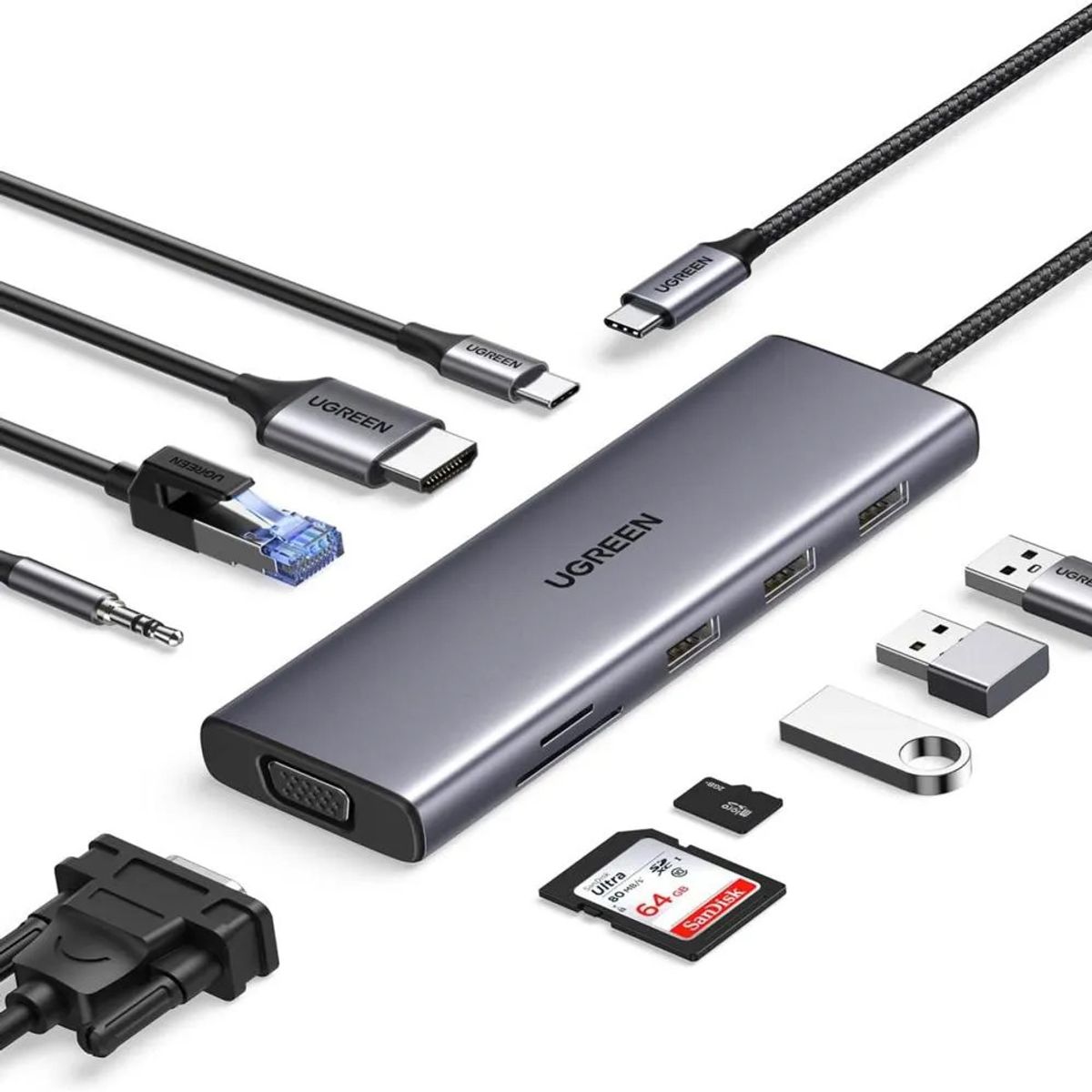 UGREEN - Adaptador USB Hub Ugreen 10 en 1 tipo C 15601