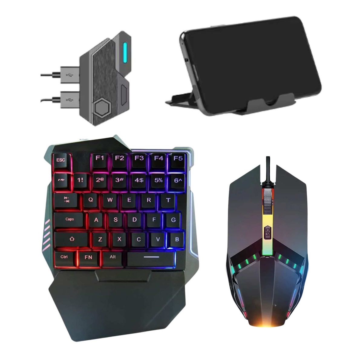 SEISA - Kit Teclado y Mouse Gamer Bluetooth 4 en 1 con Adaptador para Celular RGB
