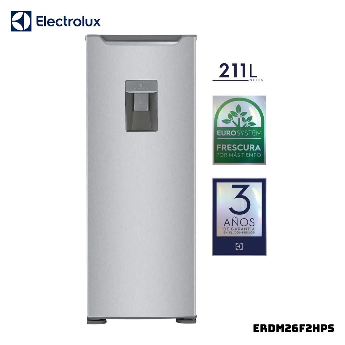 Electrolux - REFRIGERADORA ELECTROLUX 211 L CON DISP DE AGUA PLATEADO - ERDM26F2HPS