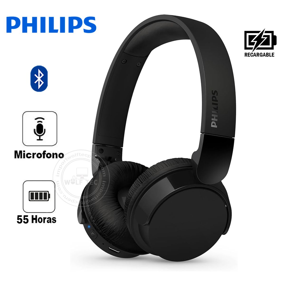 PHILIPS - AUDIFONO CMICROF PHILIPS TAH4209 BT 55H PLEGABLE FAST CHARGE BLACK